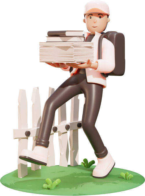 3D guy delivering papers